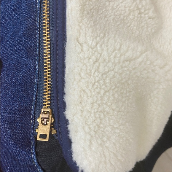 Vintage 1980’s Dual Control Denim Navy Sherpa Collar Bomber Jacket - Picture 10 of 12